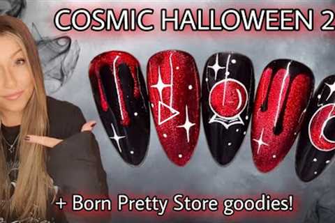 🔮 Cosmic Halloween nail art design | Easy Blood drip | Moon Star nails | Galaxy | Black Red