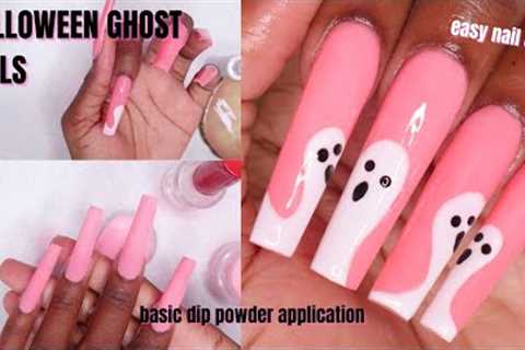 EASY DIP POWDER NAILS | HALLOWEEN NAIL DESIGN | GHOST NAIL ART TUTORIAL