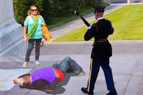 he tried to mess with a guard of the tomb of the unknown soldier.. (BIG MISTAKE)