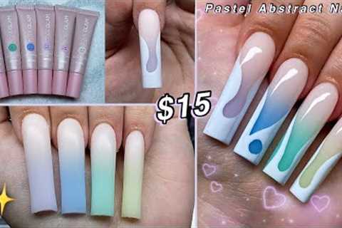 TRYING A $15 PASTEL POLYGEL KIT FROM AMAZON! ABSTRACT NAIL ART DESIGN + HOW TO OMBRE | Nail Tutorial