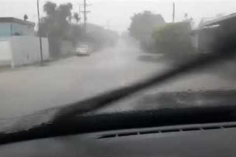 Driving through the pouring rain and strong winds in Majuro Marshall Islands