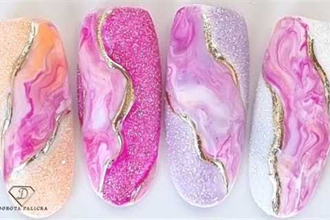 Easy marble nail art. Marble nails with sugaring. Summer nail design for beginners.