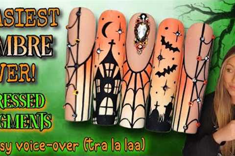 🦇 Easiest Ombre EVER! Halloween Haunted House Nails | Cobweb Graveyard Bat Nail Art Design |..