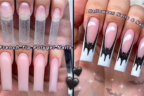 BAT FRENCH TIP POLYGEL NAILS🦇 HOW TO BAT NAIL ART & HALLOWEEN NAIL DESIGN | Nail Tutorial