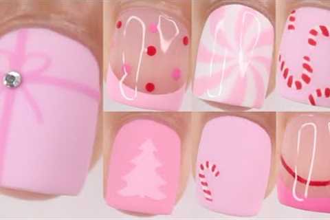 8 PINK CHRISTMAS NAIL DESIGNS | easy Christmas nail art compilation